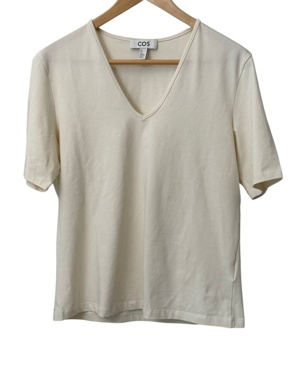 COS Essential V-Neck Stretch Cotton Short Sleeve T-Shirt Minimalist Cream S